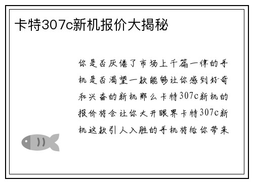 卡特307c新机报价大揭秘