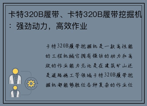 卡特320B履带、卡特320B履带挖掘机：强劲动力，高效作业